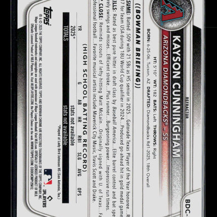 2025 Bowman Draft Chrome Kayson Cunningham #BDC-84 Refractor