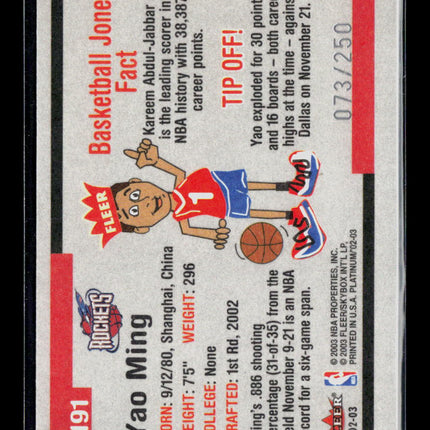 2003 Fleer Platinum Yao Ming #191 073/250