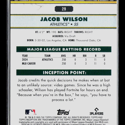 2025 Topps Inception Jacob Wilson #29 Yellow 026/199 RC