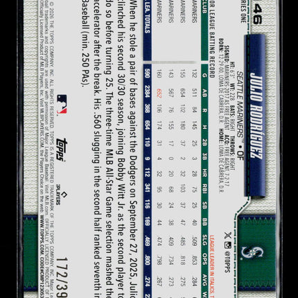 2026 Topps Series One Julio Rodríguez #146 Yellow /399
