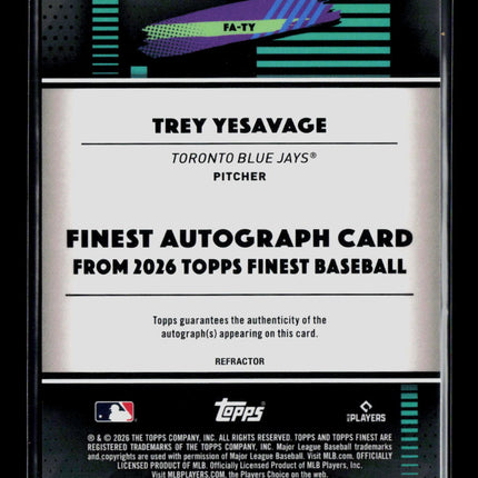 2026 Topps Finest Trey Yesavage #FA-TY Refractor Refractor Autograph RC Auto