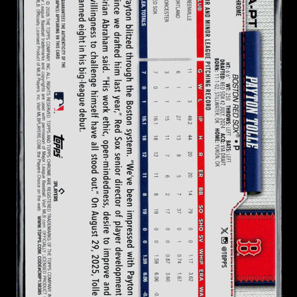 2026 Topps Chrome Payton Tolle #RA-PT RC Auto