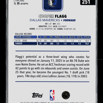 2025 Topps Chrome Basketball Cooper Flagg #251 X-Fractor RC