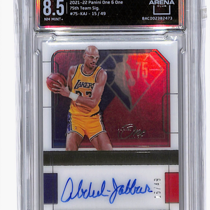 2021 Panini One & One 75th Kareem Abdul-Jabbar #75-KAJ 15/49 Arena Club 8.5 Auto