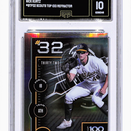 2025 Bowman Chrome Nick Kurtz #BTP-32 Refractor GMA 10