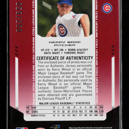 2004 Leaf Certified Materials Kerry Wood #117 Mirror Red Dual 059/250 Jersey Bat