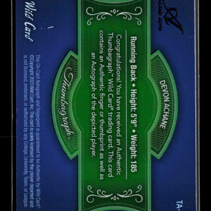 2023 Wild Card Matte Thumbagraph Devon Achane #TA-A Green 6/10 Auto