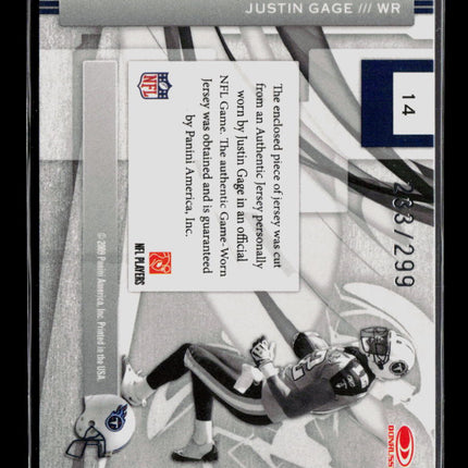2009 Donruss Elite Zoning Commission Justin Gage #14 Memorabilia 233/299 Jersey