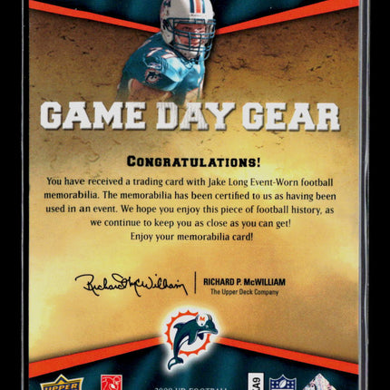 2009 Upper Deck Game Day Gear Jake Long #NFL-JL Jersey