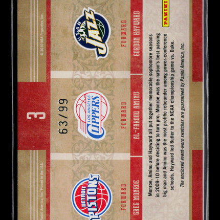 2010 Timeless Treasures Apprentice Gordon Hayward Greg Monroe #3 /99 Jersey