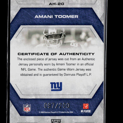 2008 Playoff Absolute Memorabilia Heroes Amani Toomer #AH-20 097/200 Jersey