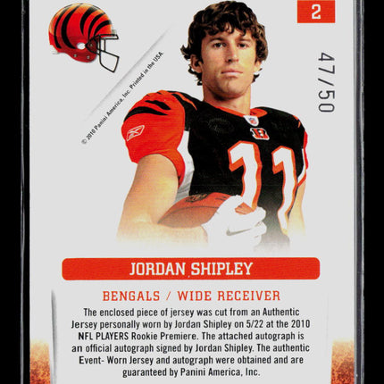 2010 Panini Gridiron Gear Jordan Shipley #2 47/50 Rookie Orientation Auto
