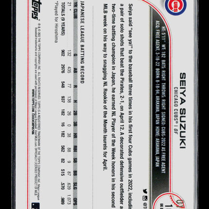 2022 Topps UK Edition Seiya Suzuki #165 Purple RC /50