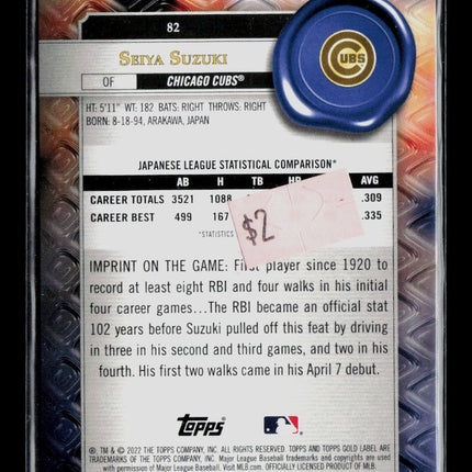 2022 Topps Gold Label Seiya Suzuki #82 Blue Class /99