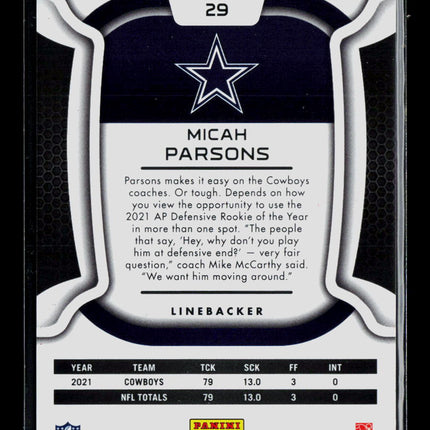 2022 Panini Certified Micah Parsons #29 Red 08/99
