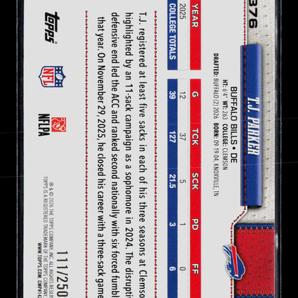 2026 Topps Football T.J. Parker #376 111/250 RC