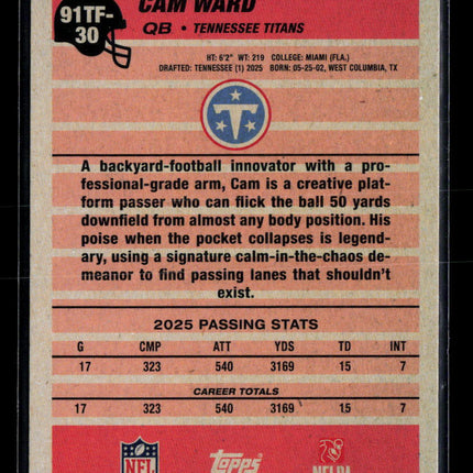 2026 Topps Cam Ward #91TF-30 Crackle