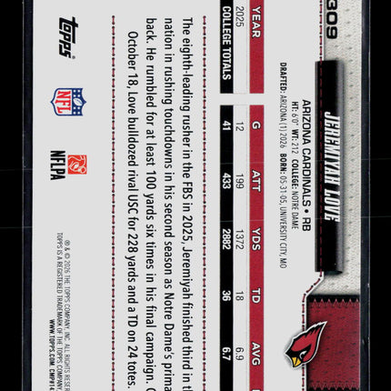 2026 Topps Jeremiyah Love #309 RC Rainbow Foil
