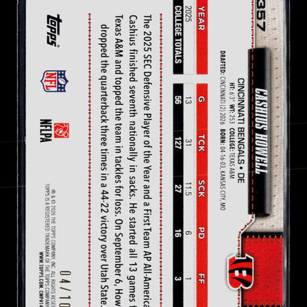 2026 Topps Cashius Howell #357 RC 04/10 Black Crackle