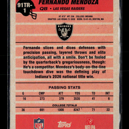 2028 Topps Fernando Mendoza #91TR-1 RC Crackle