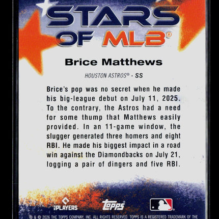 2026 Topps Stars of MLB Brice Matthews #SMLB-41 61/99 RC