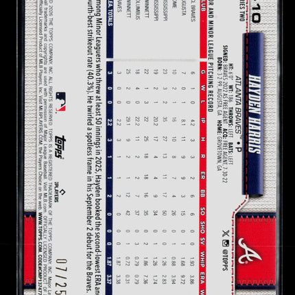 2026 Topps Series Two Hayden Harris #410 Orange /25 RC