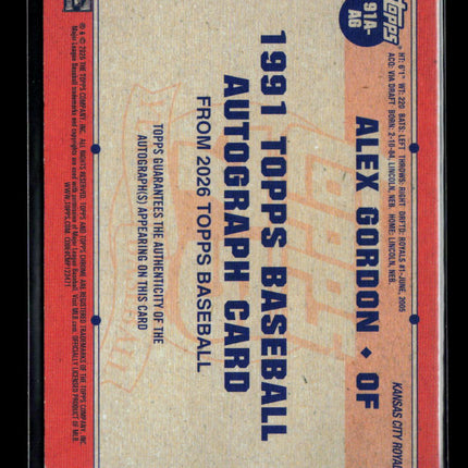 2026 Topps Alex Gordon #91A-AG 09/10 Auto Black