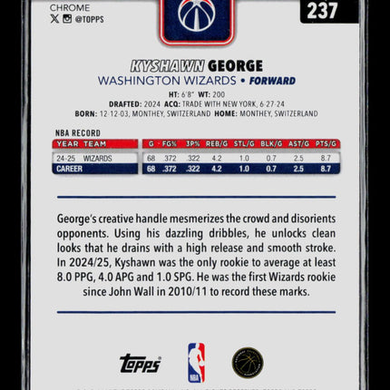 2025 Topps Chrome Kyshawn George #237 Aqua Refractor /199