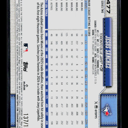 2026 Topps Series Two Jesus Sánchez #477 Blue /150