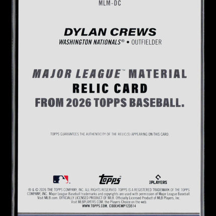 2026 Topps Baseball Major League Material Dylan Crews #MLM-DC Relic Jersey