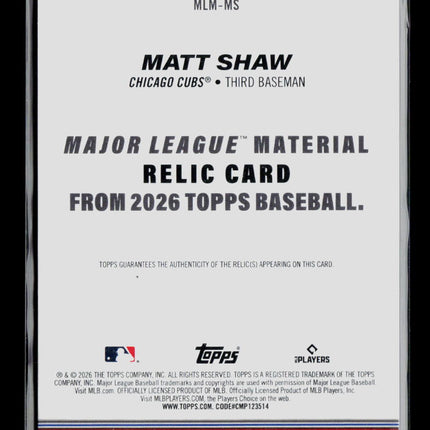2026 Topps Matt Shaw #MLM-MS Relic Jersey