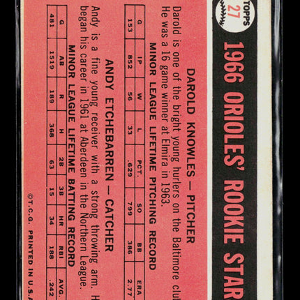 1966 Topps Andy Etchebarren Darold Knowles #27