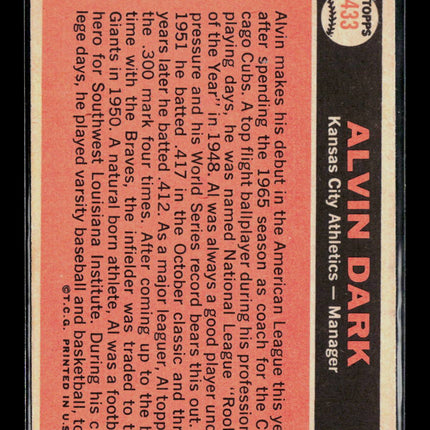 1966 Topps Alvin Dark #433