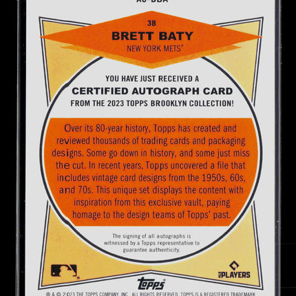 2023 Topps Brooklyn Collection Brett Baty #AC-BBA RC 27/50 Auto