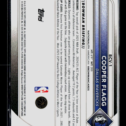 2025 Bowman Chrome Cooper Flagg #BCV-1 RC