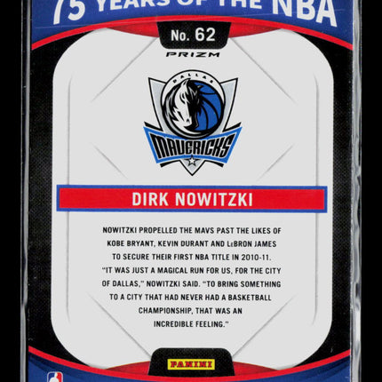 2021 Panini Select 75 Years of the NBA Dirk Nowitzki #62 Prizm