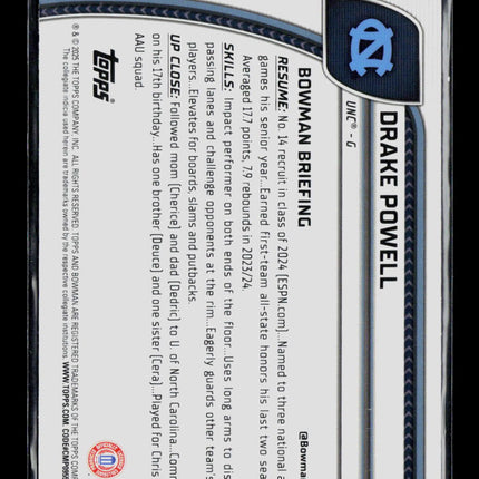 2025 Bowman Chrome University Drake Powell #69 Green Shimmer Refractor