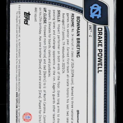 2025 Bowman Chrome University Drake Powell #69 Green Shimmer