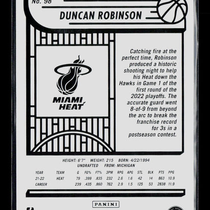 2022 Panini NBA Hoops Duncan Robinson #98 Blue