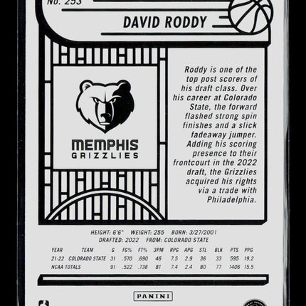 2022 Panini Hoops David Roddy #253 RC