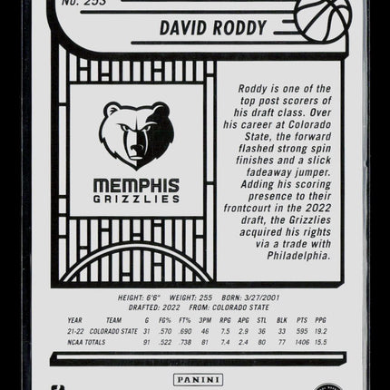 2022 Panini NBA Hoops David Roddy #253 RC Winter