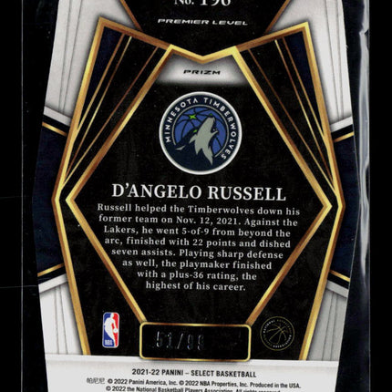 2022 Panini Select Basketball D'Angelo Russell #196 Purple Prizm 51/99