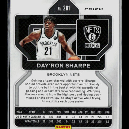 2021 Panini Prizm Day'Ron Sharpe #281 Green RC