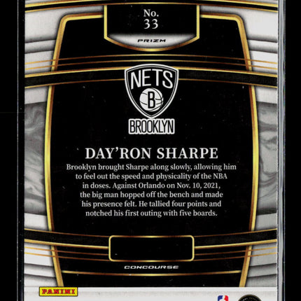 2022 Panini Select Basketball Day'Ron Sharpe #33 Silver Prizm Concourse RC