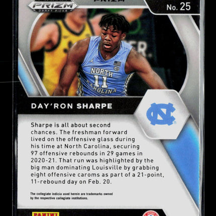 2021 Panini Prizm Draft Picks Day'Ron Sharpe #25 Blue Yellow Green Choice RC