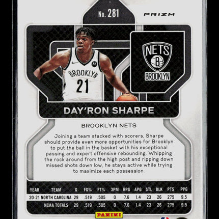 2021 Panini Prizm Day'Ron Sharpe #281 RC Silver