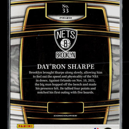 2022 Panini Select Day'Ron Sharpe #33 Red White Blue Prizm RC