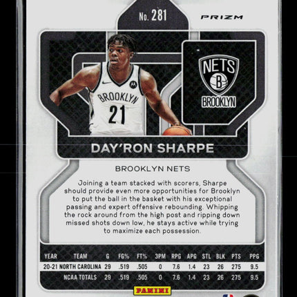 2021 Panini Prizm Day'Ron Sharpe #281 Blue 75th Anniversary RC