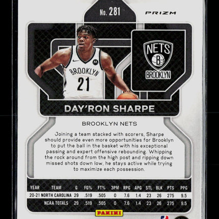 2021 Panini Prizm Day'Ron Sharpe #281 Silver Ice