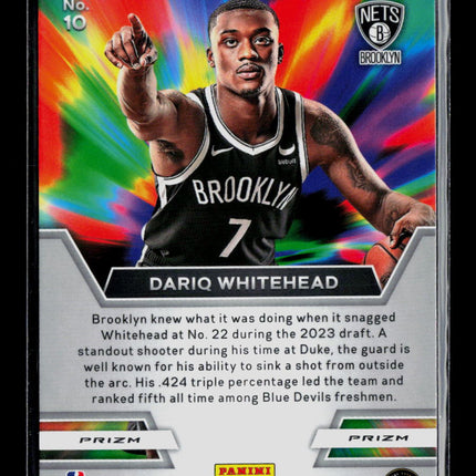 2023 Panini Prizm Basketball Dariq Whitehead #10 Instant Impact RC Green